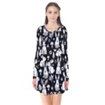 Easter bunny pattern Long Sleeve V-neck Flare Dress