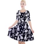 Easter bunny pattern Quarter Sleeve A-Line Dress With Pockets
