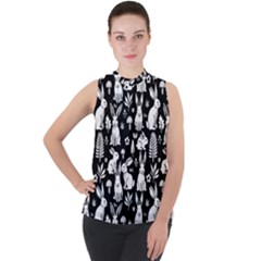 Mock Neck Chiffon Sleeveless Top 