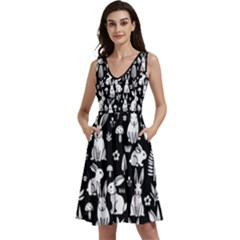 Sleeveless V-Neck Skater Dress with Pockets 