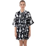 Easter bunny pattern Half Sleeve Satin Kimono 