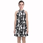 Easter bunny pattern Velvet Halter Neckline Dress 