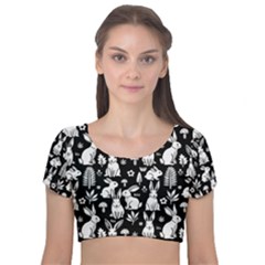 Velvet Short Sleeve Crop Top  