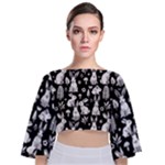 Easter bunny pattern Tie Back Butterfly Sleeve Chiffon Top