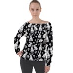 Easter bunny pattern Off Shoulder Long Sleeve Velour Top