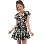 Easter bunny pattern Flutter Sleeve Wrap Dress