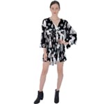 Easter bunny pattern V-Neck Flare Sleeve Mini Dress