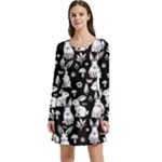 Easter bunny pattern Long Sleeve Velour Skater Dress
