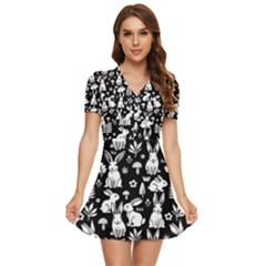 V-Neck High Waist Chiffon Mini Dress 