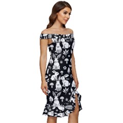 Off Shoulder Ruffle Split Hem Bodycon Dress 