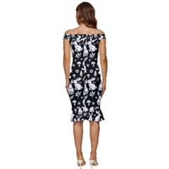 Off Shoulder Ruffle Split Hem Bodycon Dress 