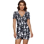 Easter bunny pattern Low Cut Cap Sleeve Mini Dress