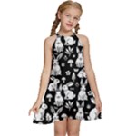 Easter bunny pattern Kids  Halter Collar Waist Tie Chiffon Dress