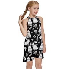 Kids  Halter Collar Waist Tie Chiffon Dress 
