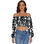 Easter bunny pattern Long Sleeve Crinkled Weave Crop Top