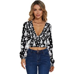 Long Sleeve Deep-V Velour Top 