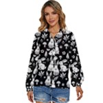 Easter bunny pattern Women s Long Sleeve Button Up Shirt