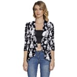 Easter bunny pattern Women s 3/4 Sleeve Ruffle Edge Open Front Jacket