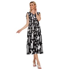 V-Neck Drawstring Shoulder Sleeveless Maxi Dress 
