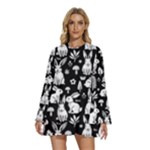 Easter bunny pattern Round Neck Long Sleeve Bohemian Style Chiffon Mini Dress