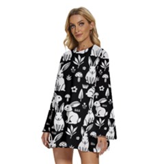 Round Neck Long Sleeve Bohemian Style Chiffon Mini Dress 