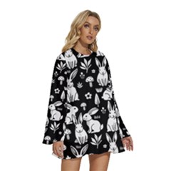 Round Neck Long Sleeve Bohemian Style Chiffon Mini Dress 