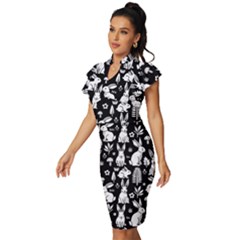Vintage Frill Sleeve V-Neck Bodycon Dress 
