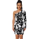 Easter bunny pattern Long Sleeve One Shoulder Mini Dress