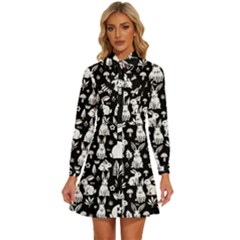 Women s Long Sleeve Bow Deco Button Up Dress 
