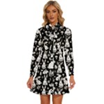 Easter bunny pattern Women s Long Sleeve Bow Deco Button Up Dress