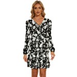 Easter bunny pattern Long Sleeve Waist Tie Ruffle Velvet Dress