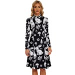 Easter bunny pattern Long Sleeve Shirt Collar A-Line Dress