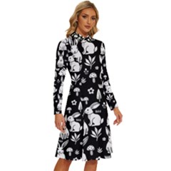 Long Sleeve Shirt Collar A-Line Dress 