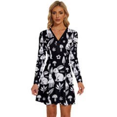 Long Sleeve Deep V Mini Dress  