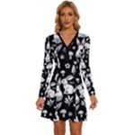 Easter bunny pattern Long Sleeve Deep V Mini Dress 