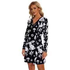 Long Sleeve Deep V Mini Dress  