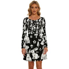 Long Sleeve Wide Neck Velvet Dress 