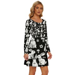 Long Sleeve Wide Neck Velvet Dress 