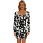 Easter bunny pattern Long Sleeve Square Neck Bodycon Velvet Dress