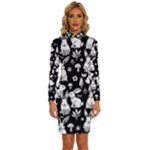 Easter bunny pattern Long Sleeve Shirt Collar Bodycon Dress