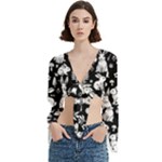 Easter bunny pattern Trumpet Sleeve Cropped Top