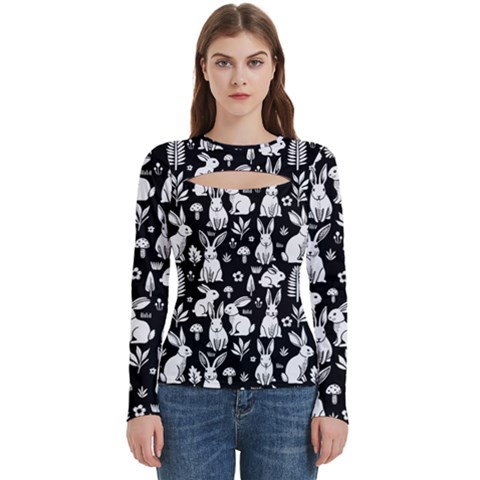 Easter bunny pattern Women s Cut Out Long Sleeve T