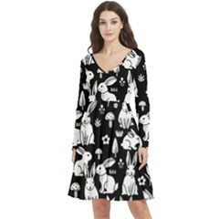 Long Sleeve V-neck skater dress with Pockets 