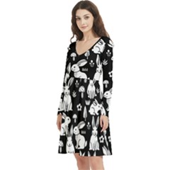 Long Sleeve V-neck skater dress with Pockets 