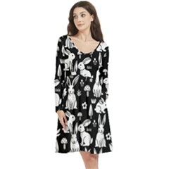 Long Sleeve V-neck skater dress with Pockets 