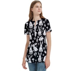 Women s Zip Front V-Neck Short Sleeve Casual Top Pocket Shirt 