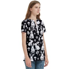 Women s Zip Front V-Neck Short Sleeve Casual Top Pocket Shirt 