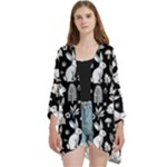Easter bunny pattern Open Front 3/4 Sleeve Batwing Chiffon Cardigan Kimono