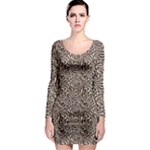 Brown Beige Snake Pattern Long Sleeve Bodycon Dress