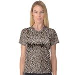 Brown Beige Snake Pattern V-Neck Sport Mesh T-Shirt